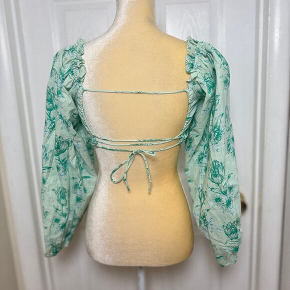 Sabo Zoe Tulip Puff Sleeve Backless Tie Back Crop Top - Size XL - Picture 6 of 10